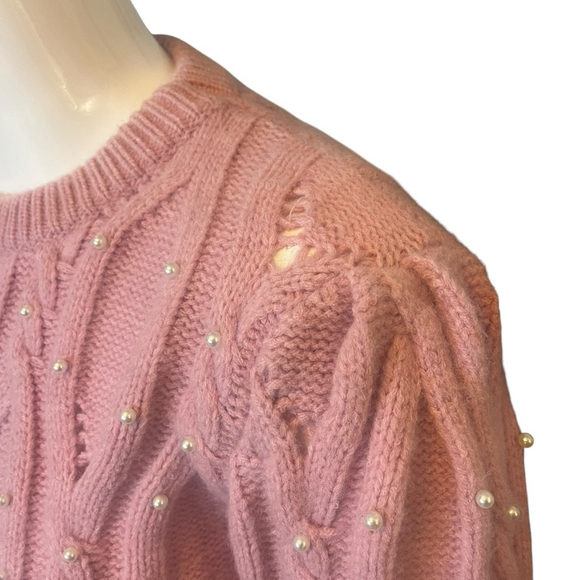 Women's Alice Blue Romantic Pink Pearl Cable Knit Crew Soft Sweater Size L - Picture 7 of 16